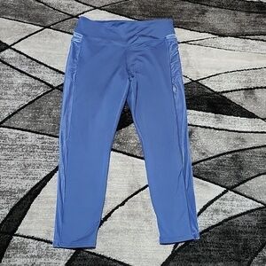 VS PINK 2019 COZY BLUE VELVET SIDE POCKETS SILVER SHINE LOGO CROPPED LEGGINGS